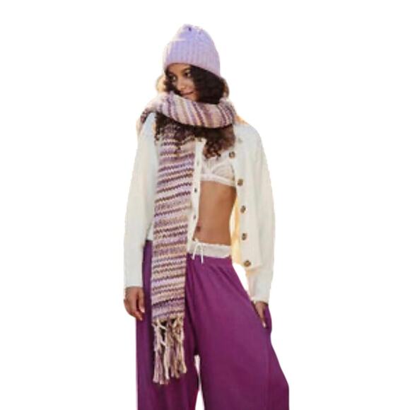 NWT FREE PEOPLE Women’s All Mine Neutral and Lilac Fringed Scarf